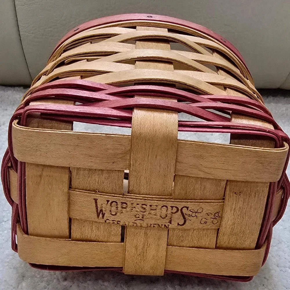 Workshops of Gerald‎ E Henn Handwoven Wood Basket Red Trim Small Accent Vintage
